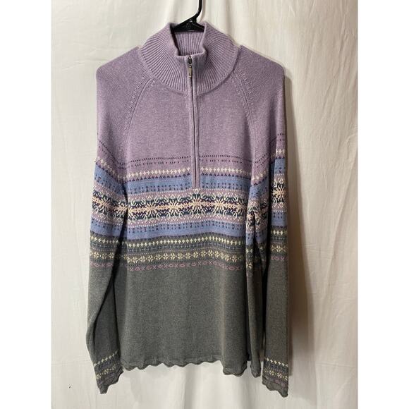 Eddie Bauer Collectibles Lilac Fair isle Beaded  1/4 Zip Sweater Angora XL Tall - Picture 1 of 8